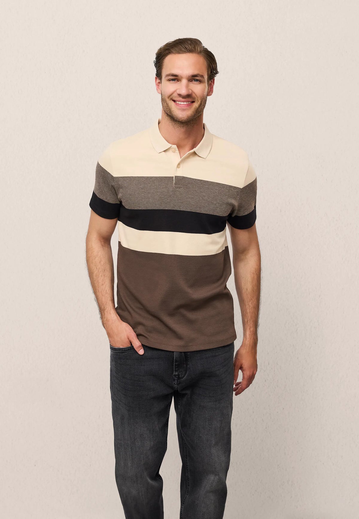 Mens Brown Stripe Cotton Polo Shirt