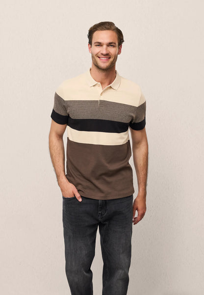 Mens Brown Stripe Cotton Polo Shirt